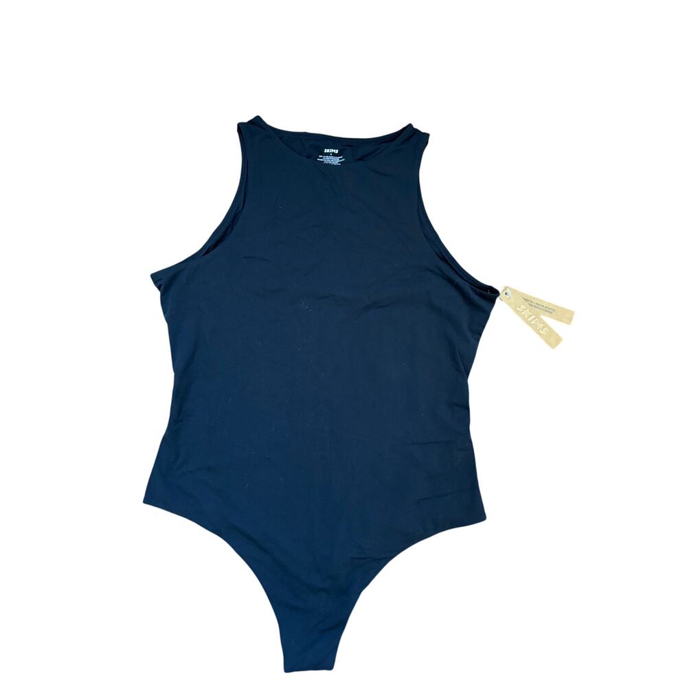 Skims Cotton Rib High Neck Bodysuit NWT Black XL Snap Bottom Tank Everyday